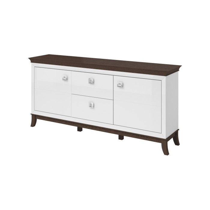 Buffet chic 180cm pour salon coloris blanc et chêne foncé collection PALACE.