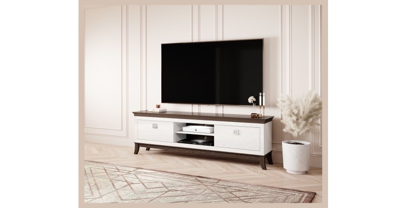 Meuble TV XL 196 cm collection PALACE. Couleur blanc et chêne