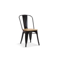 Chaise 'VIVI' Noir et orme clair, dimensions: H84 x L44 x P51 cm, idéal pour une salle à manger rustique