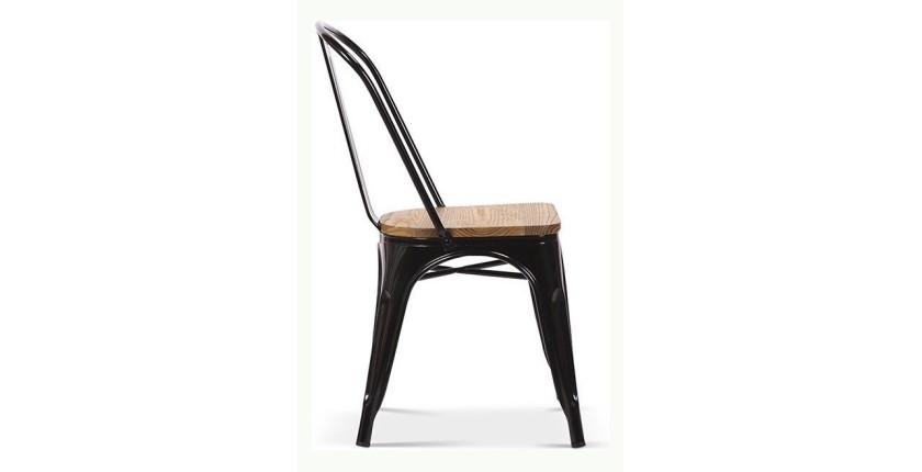 Chaise 'VIVI' Noir et orme clair, dimensions: H84 x L44 x P51 cm, idéal pour une salle à manger rustique