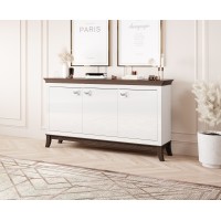 Buffet design 160cm pour salon couleur blanc et chêne foncé, collection PALACE.