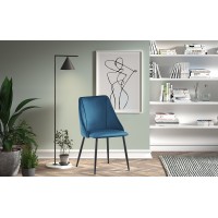 Chaise MARIA Velours Bleu, dimensions: H84 x L47 x P54 cm, idéal pour une salle a manger design et moderne