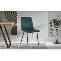 Chaise BRUCE Velours Vert, dimensions: H86 x L45 x P55 cm, idéal pour une salle à manger design et moderne