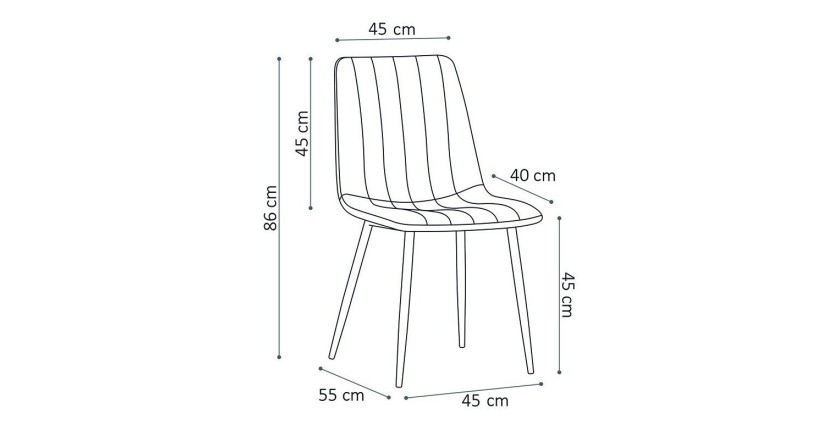 Chaise BRUCE Velours Vert, dimensions: H86 x L45 x P55 cm, idéal pour une salle à manger design et moderne