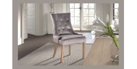 Chaise ROYA Velours Beige, pieds antique brossé, dimension H93 x L57 x P60 cm, idéal pour votre cuisine ou salle à manger