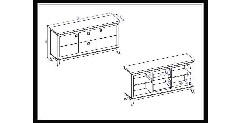 Buffet chic 180cm pour salon coloris gris et chêne foncé collection PALACE.