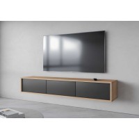 Meuble TV 180cm collection MAANUM. Couleur chêne clair et gris.