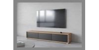 Meuble TV 180cm collection MAANUM. Couleur chêne clair et gris.