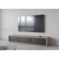 Meuble TV 180cm collection MAANUM. Couleur chêne clair et gris.