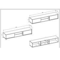 Meuble TV 180cm, 2 portes et 2 niches collection MAANUM. Couleur chêne clair.