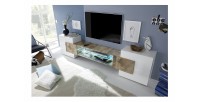 Meuble TV XL 260cm collection INCANTO. Coloris blanc laqué et chêne clair.