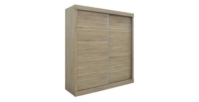 Garde Robe MILS, armoire 2 portes coulissantes chêne sonoma, idéal pour une chambre design