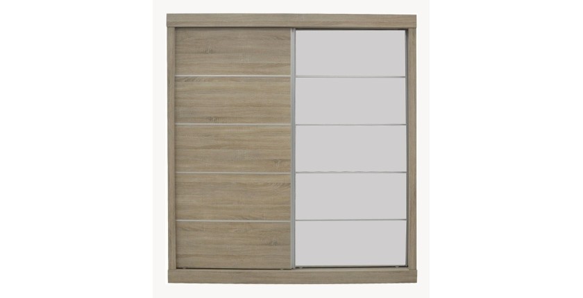 Garde Robe MILS, armoire 2 portes coulissantes avec miroir coloris chêne sonoma, idéal pour une chambre design