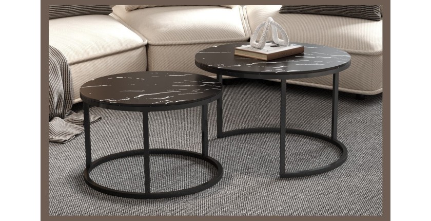 Table basse collection MANHATTAN effet marbre noir, Idéal pour un salon chic