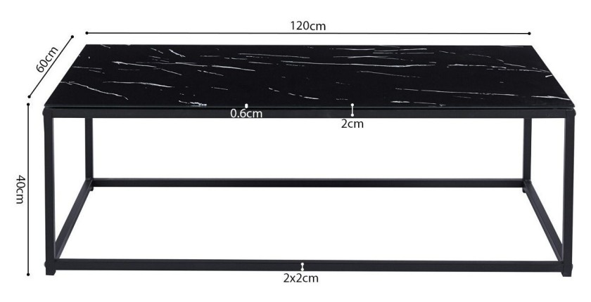 Table basse TRAMPSTA en verre effet marbre noir, idéal pour un salon unique