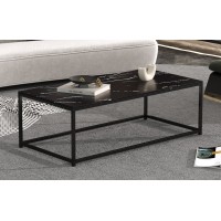 Table basse TRAMPSTA en verre effet marbre noir, idéal pour un salon unique