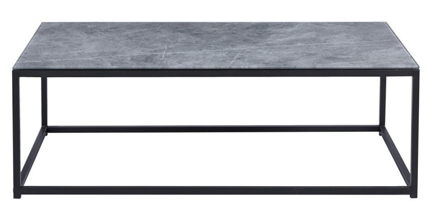 Table basse TRAMPSTA en verre effet gris pierre, idéal pour un salon unique