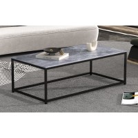 Table basse TRAMPSTA en verre effet gris pierre, idéal pour un salon unique