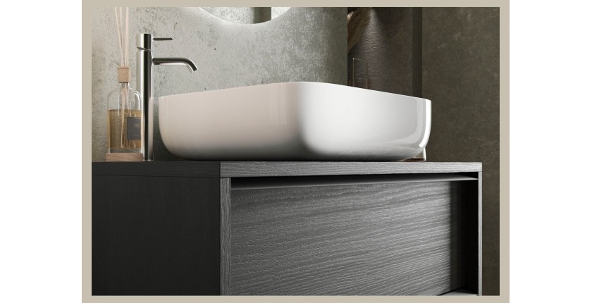 Meuble de salle de bain suspendu avec évier et 2 tiroirs, collection FRASSI. Coloris noir cendré