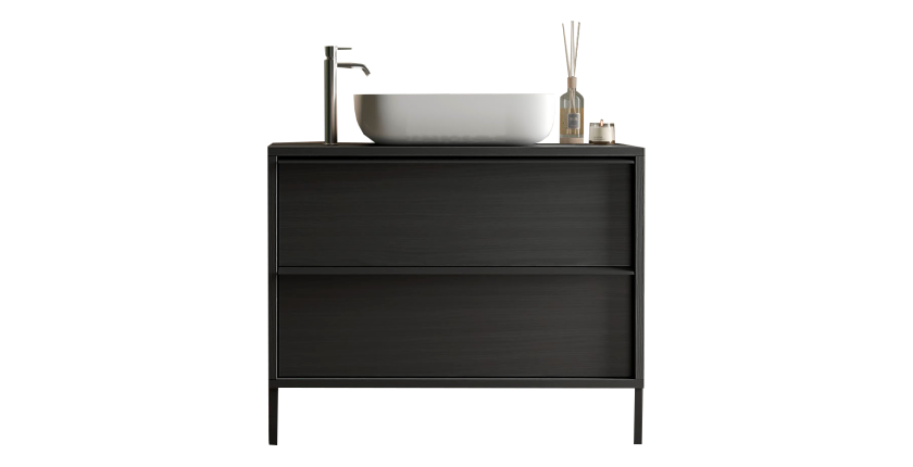Meuble de salle de bain avec évier et 2 tiroirs, longueur 92cm, collection FRASSI. Coloris noir cendré