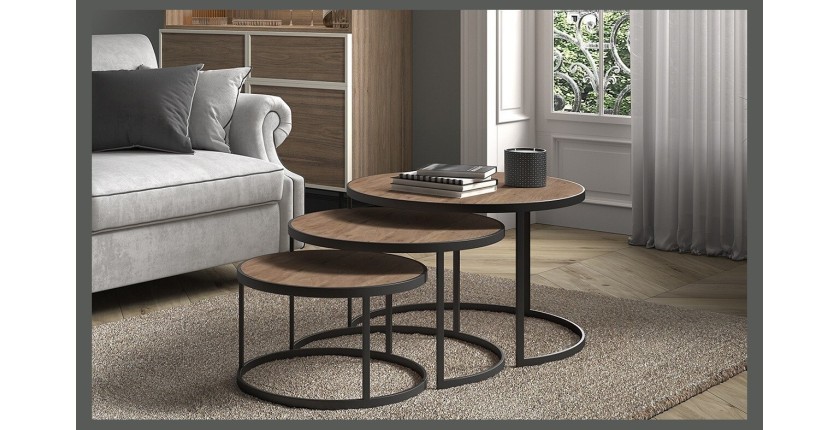 Table basse LEROY, table gigogne, plateau en massif exotique Mangolia, idéal pour un salon contemporain