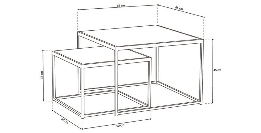 Table basse RUBIK table gigogne, plateau en massif exotique Mangolia, idéal pour un salon contemporain