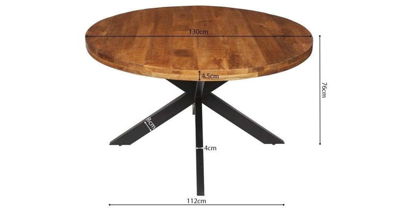 Table à manger ronde BOURGIA en bois massif de Mangolia, idéal pour une salle à manger conviviale