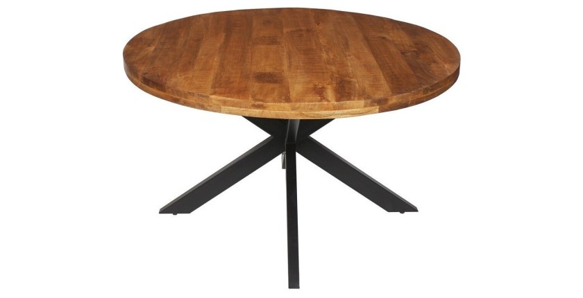Table à manger ronde BOURGIA en bois massif de Mangolia, idéal pour une salle à manger conviviale