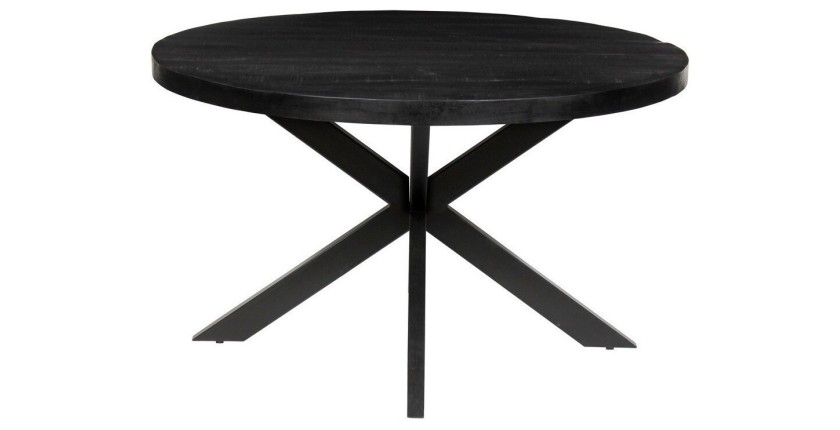 Table à manger ronde BOURGIA en bois massif de Mangolia noir, idéal pour une salle à manger conviviale