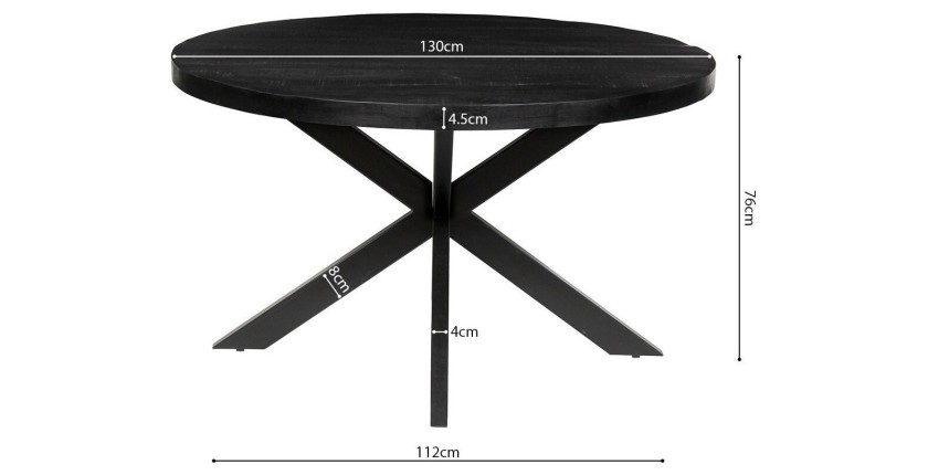 Table à manger ronde BOURGIA en bois massif de Mangolia noir, idéal pour une salle à manger conviviale