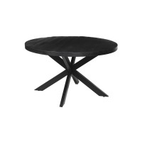 Table à manger ronde BOURGIA en bois massif de Mangolia noir, idéal pour une salle à manger conviviale