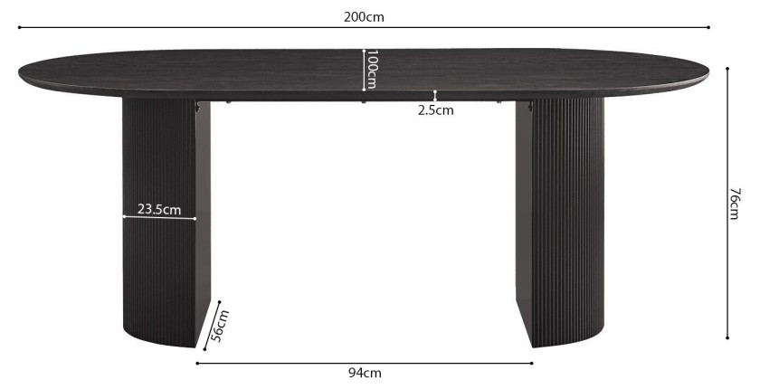 Table à manger ovale VAGOS effet bois brun foncé longueur 200cm, idéal pour une salle à manger conviviale