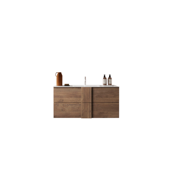 Meuble de salle de bain suspendu avec deux vasques et 2 tiroirs, longueur 101cm, collection FRASSI. Coloris chêne clair
