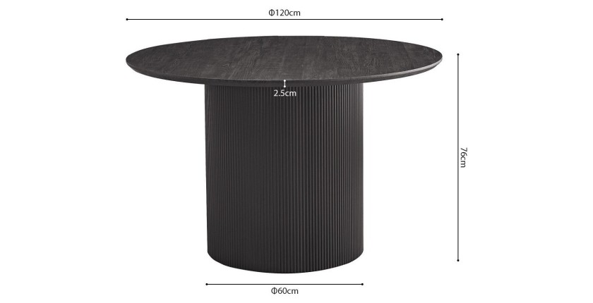 Table à manger ronde VAGOS effet bois brun foncé, idéal pour une salle à manger conviviale