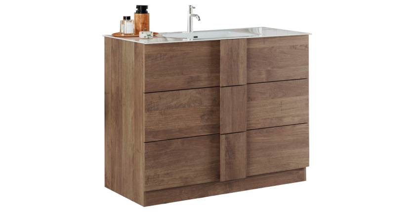 Meuble de salle de bain avec une vasque et 3 tiroirs, longueur 82cm, collection FRASSI. Coloris chêne clair