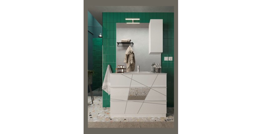 Meuble de salle de bain avec une vasque et 3 tiroirs, collection VITARIO. Coloris blanc brillant