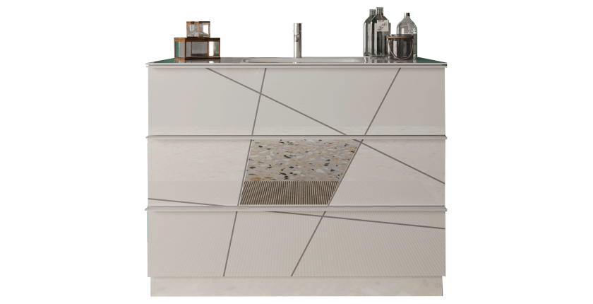 Meuble de salle de bain avec une vasque et 3 tiroirs, longueur 82cm, collection VITARIO. Coloris blanc brillant