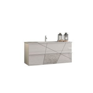 Meuble de salle de bain suspendu avec 1 vasque et 2 tiroirs, longueur 82cm, collection VITARIO. Coloris blanc brillant