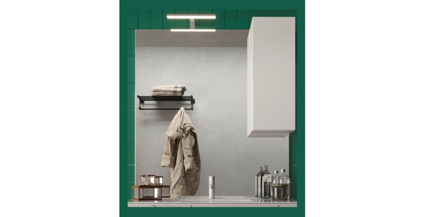 Miroir design avec rangement, 120x110 cm, collection VITARIO, coloris blanc brillant