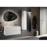 Meuble de salle de bain suspendu avec 1 vasque et 2 tiroirs, collection VIENNE. Coloris blanc brillant