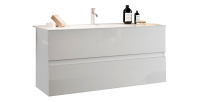 Meuble de salle de bain suspendu avec 1 vasque et 2 tiroirs, longueur 82cm, collection VIENNE. Coloris blanc brillant