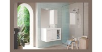 Meuble de salle de bain suspendu avec 1 vasque et 2 portes, collection VIENNE. Coloris blanc brillant