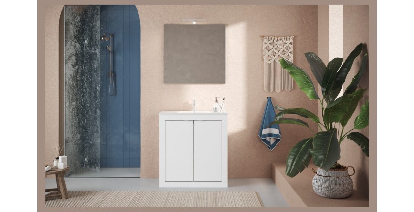 Meuble de salle de bain avec 1 vasque et 2 portes, longueur 82cm, collection VIENNE. Coloris blanc brillant