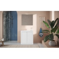 Meuble de salle de bain avec 1 vasque et 2 portes, longueur 82cm, collection VIENNE. Coloris blanc brillant