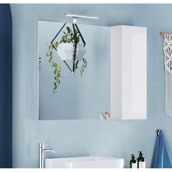 Miroir design avec rangement, 92x75cm, collection CISA, coloris blanc brillant