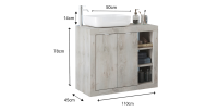Meuble de salle de bain une vasque et 2 portes, collection CISA, coloris blanc effet bois