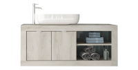 Meuble de salle de bain suspendu une vasque et 2 portes, collection CISA, coloris blanc effet bois