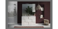 Meuble de salle de bain avec 2 vasques et 3 tiroirs, collection KUBRICK. Coloris blanc brillant