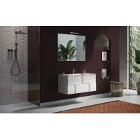 Meuble de salle de bain suspendu avec 1 vasque et 2 tiroirs, collection KUBRICK. Coloris blanc brillant