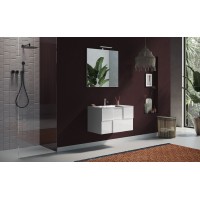 Meuble de salle de bain suspendu avec 1 vasque et 2 tiroirs, longueur 82cm, collection KUBRICK. Coloris blanc brillant